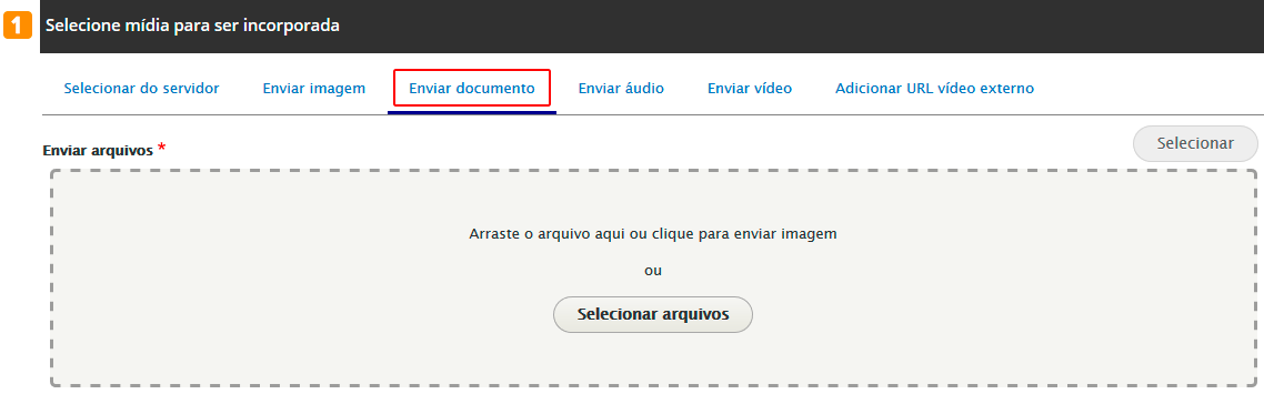 Tela 1 enviar documentos - selecionar arquivos