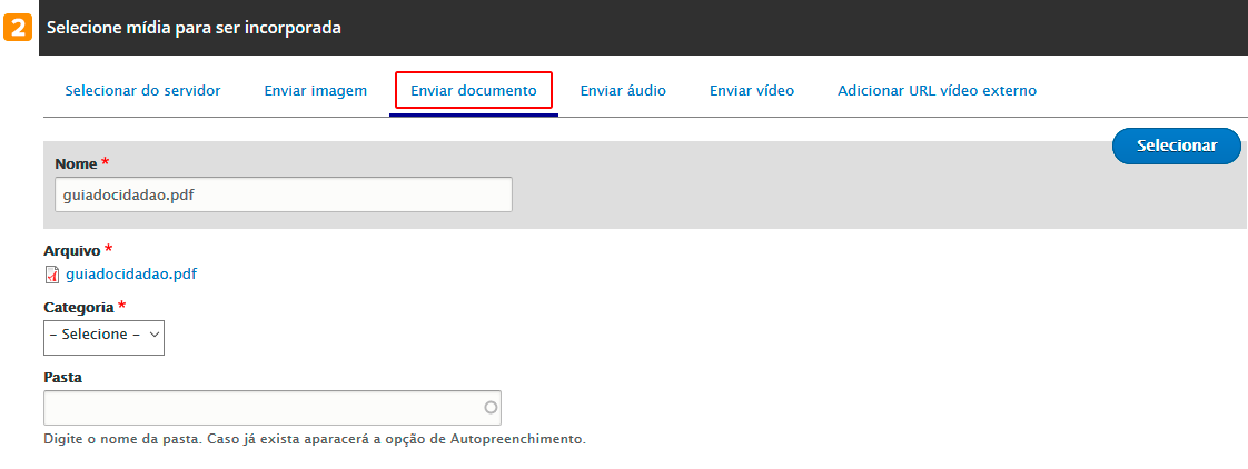 Tela 2 enviar documentos - incluir categoria