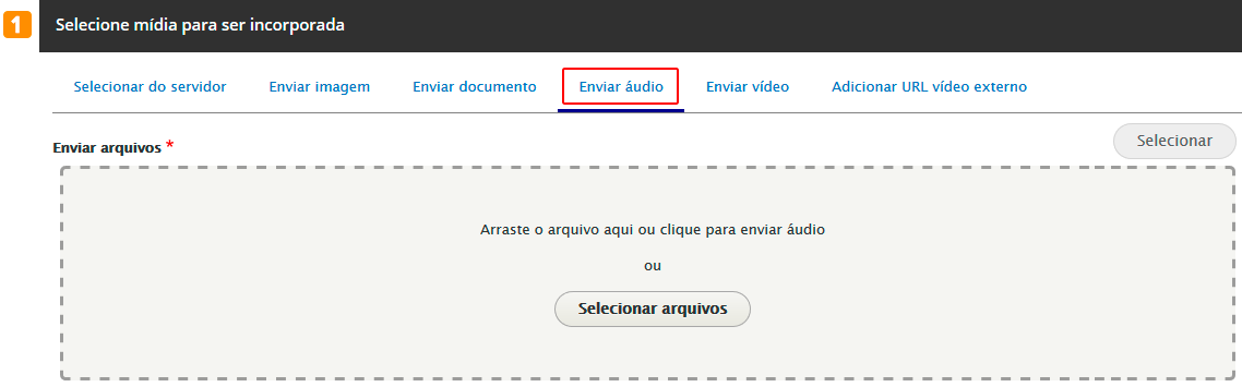 Tela 1 enviar áudio - selecionar arquivo