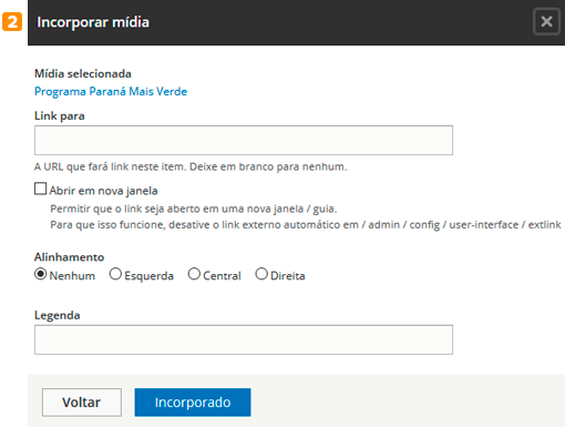 Modelo de tela incluir video externo - legenda e alinhamento