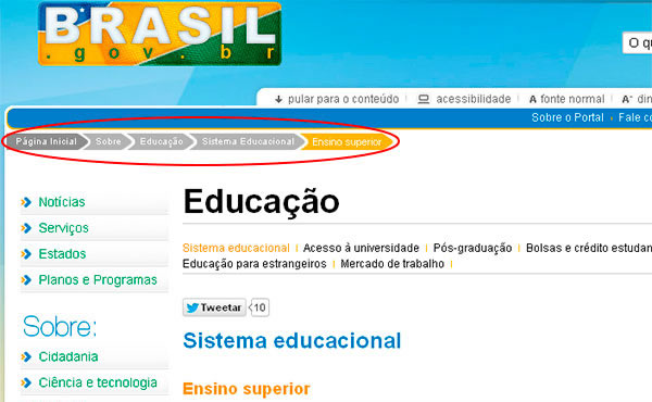 Tela exempleficando links de rastros