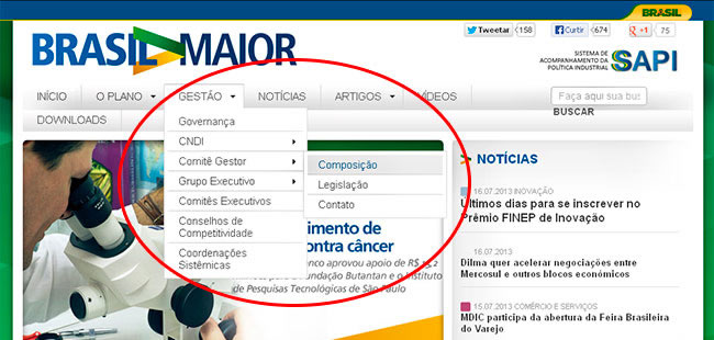 Exemplo de menu abrindo para a direita