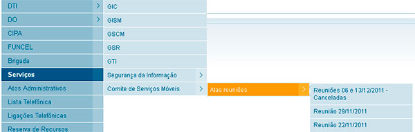 Exemplo de menu com 4 niveis