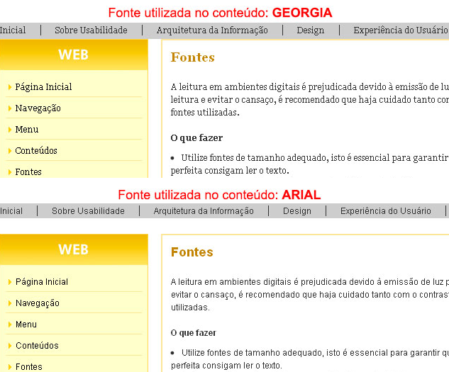Exemplo de fonte com serifa