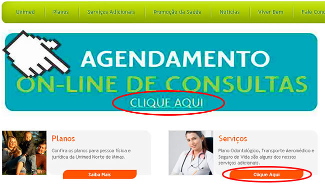 Exemplo de tela com links clique aqui
