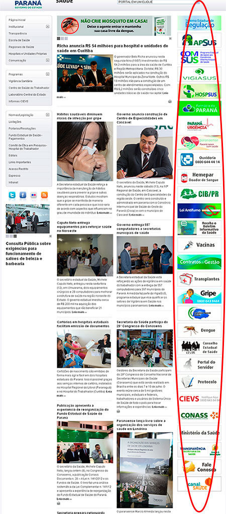 Exemplo de site com excesso de banners