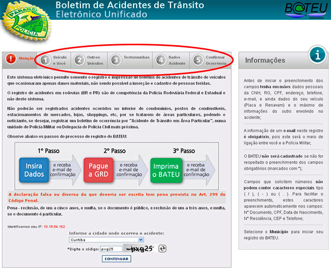 Exemplo de formulário com abas com os passos 1, 2, 3, 4 e 5