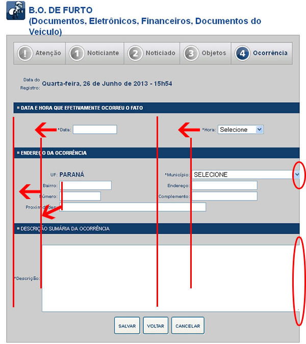 Exemplo de tela com campos de formulário desalinhados