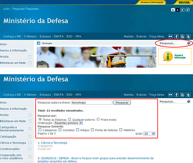 Exemplo de site sem opção de busca avançada