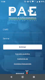 Interface do aplicativo Auxílio Emergencial PR