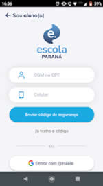 Interface do aplicativo Escola Paraná