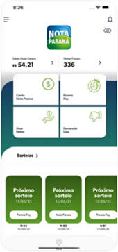 Interface do aplicativo nota paraná