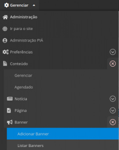 Modelo tela criar banner - caminho de links do menu