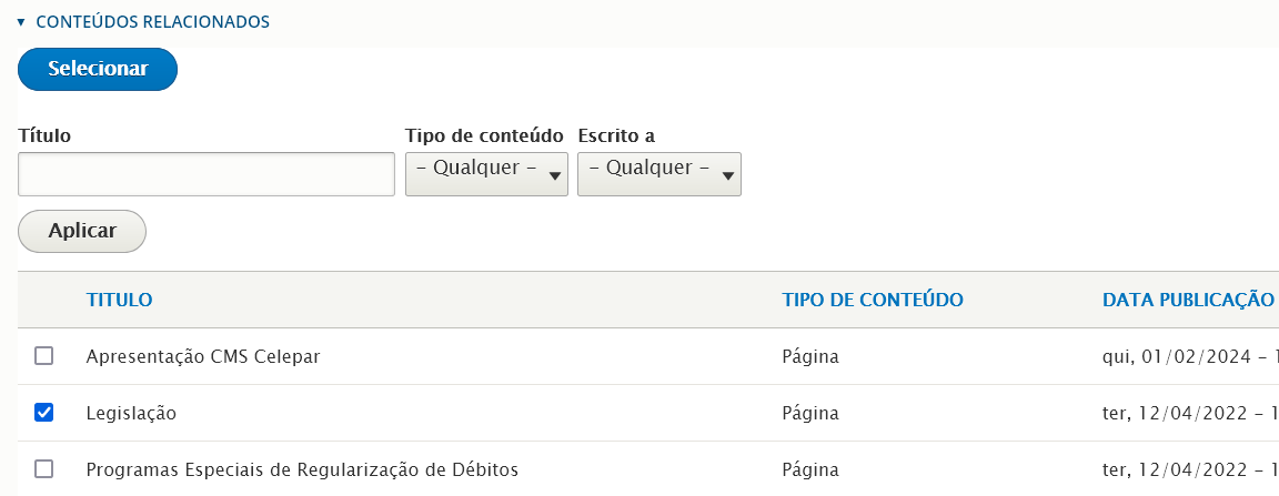 Tela conteúdos relacionados