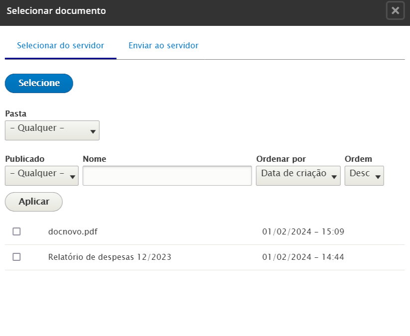Tela selecionar documento