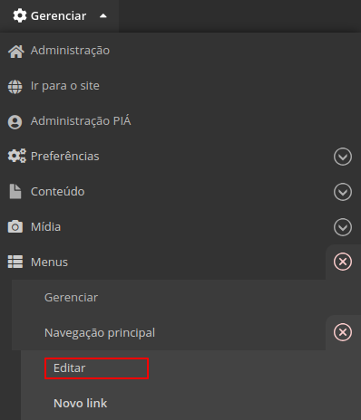 Modelo de tela para criar menu