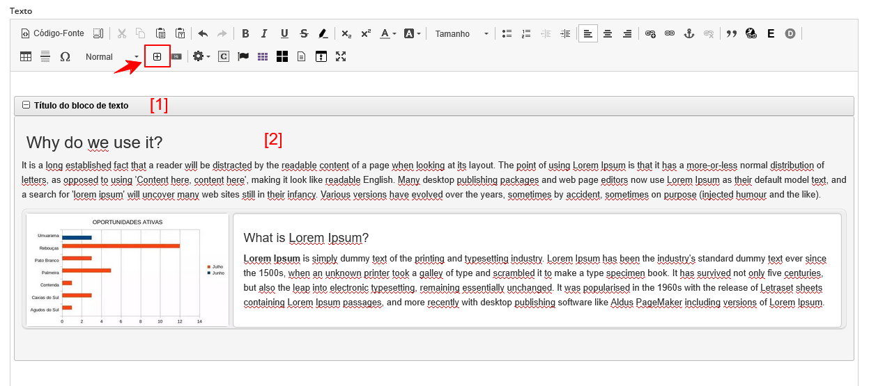 Criar elemento bloco de texto.