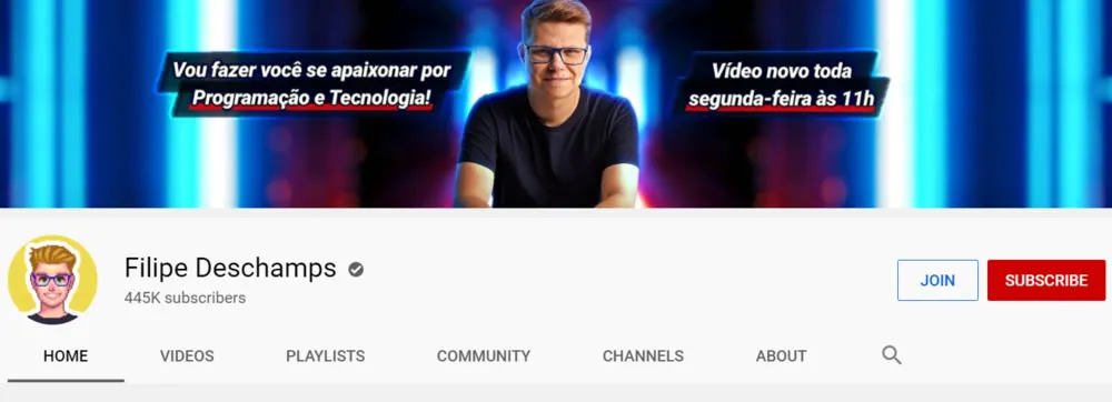 Foto do canal no youtube do Filipe Deschamps